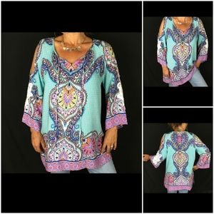 EUC Caleooa Medium (M) Cold Shoulder 3/4 Sleeved Tunic/Blouse